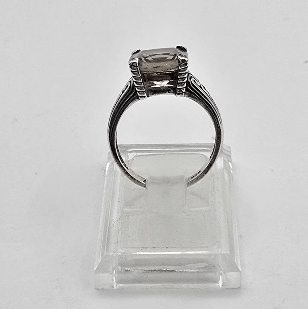 Vintage Smokey Topaz 10 mm square 925 Sterling Silver Solitaire Band Ring size 7